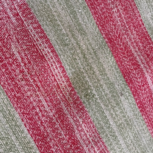 Vintage catalogne rag blanket, fits Queen bed. Striped, Red & Green. - Picture 9 of 14